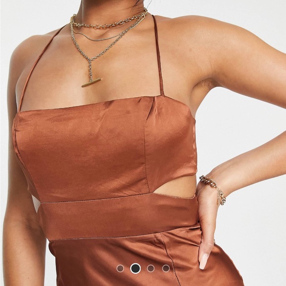 Parallel Lines square neck satin tie back midi dress in brown (Size 8) - Picture 2 of 11